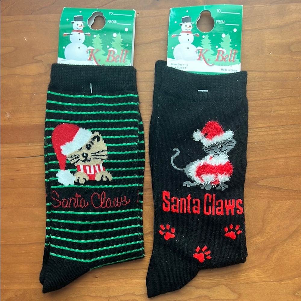 K. Bell Santa Claws Black and Green Socks